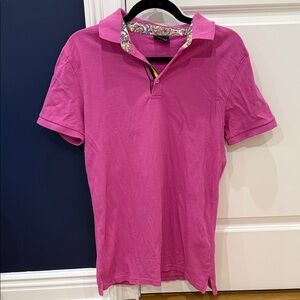 Jared Lang Men's Bright Magenta Polo with Patterned Collar